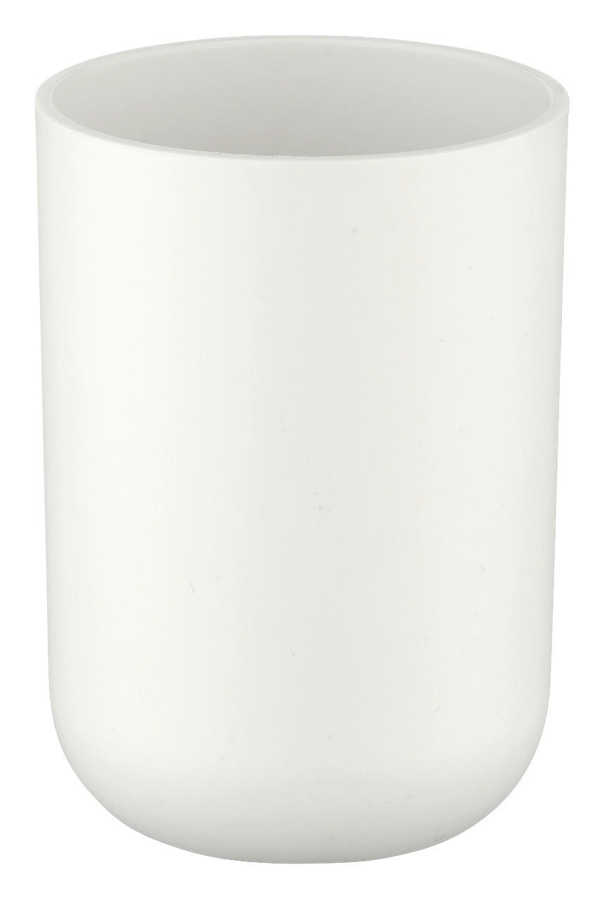 Zahnputzbecher weiß silber Kunststoff B/H/L: ca. 7,3x10x7,3 cm Zahnputzbecher_Brasil weiß - weiß/silber (7,30/7,30/10,00cm) - WENKO