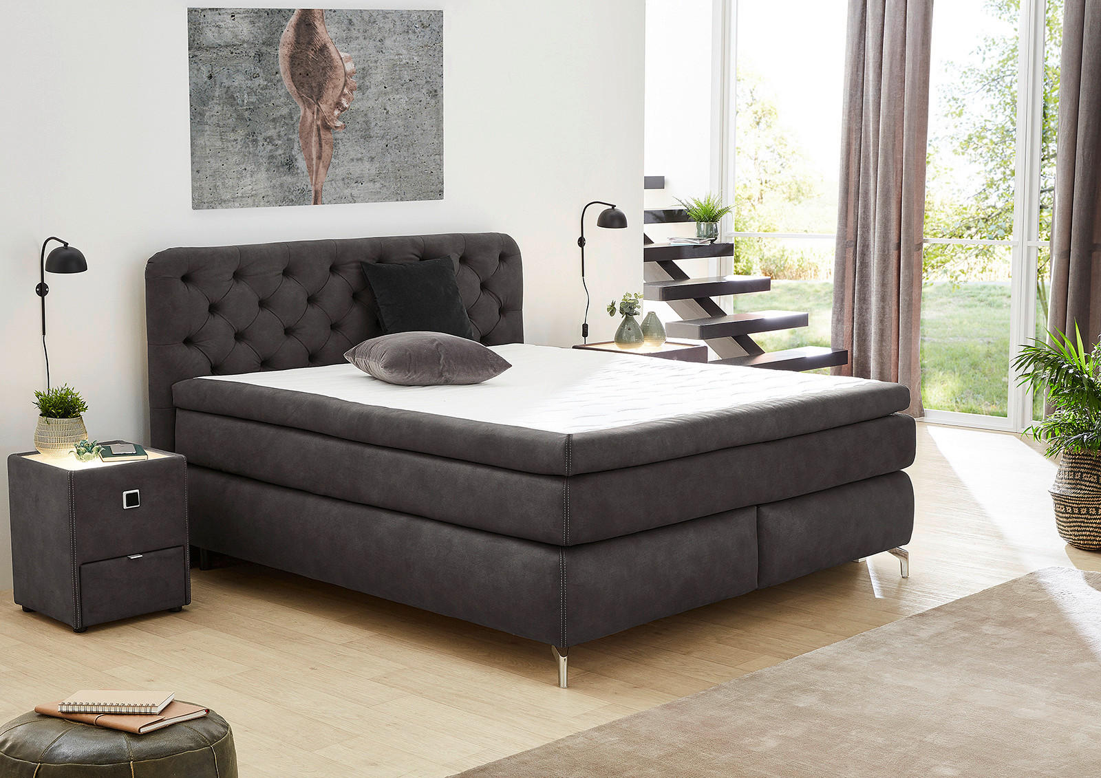 Boxspringbett  anthrazit Liegefläche B/L: ca. 180x200 cm Marilyn_Boxspringbett - anthrazit (187,00/117,00/212,00cm)
