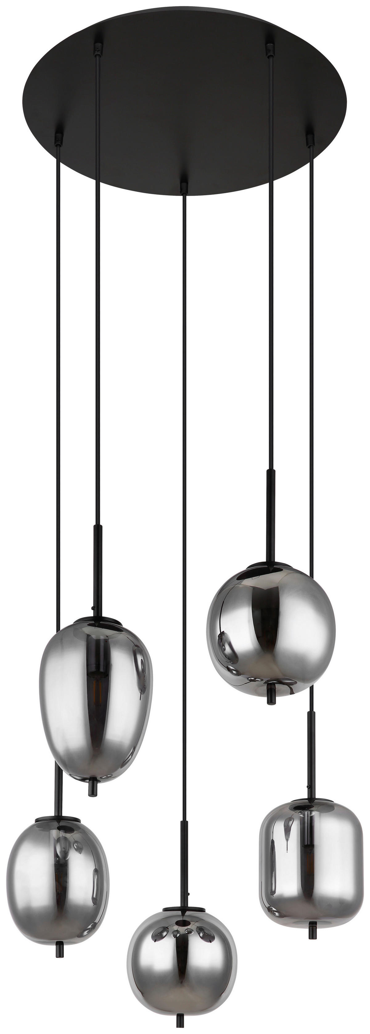 GLOBO Pendelleuchte Blacky 15345-5 schwarz natur Rauch Metall Aluminium Glas H/D: ca. 150x57,5 cm E14 5 Brennstellen Pendelleuchte Blacky - natur/schwarz (57,50/150,00cm) - GLOBO