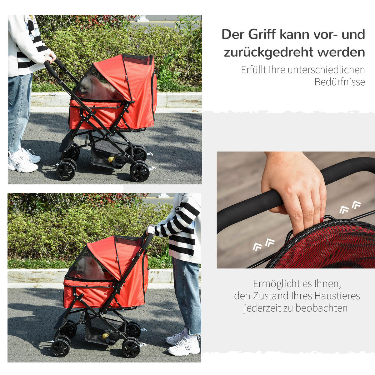 PawHut Hunde-Zubehör rot Polypropylen B/H/L: ca. 52x76,5x95 cm Hundebuggy - rot (95,00/52,00/76,50cm) - PawHut