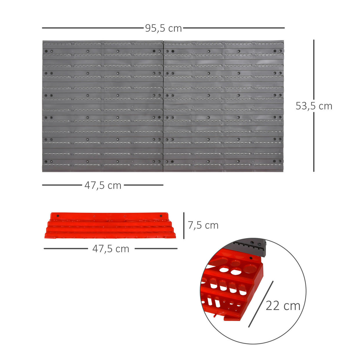 Werkzeuglochwand mit 54-teiliges Zubehör grau B/H/T: ca. 96x54x23 cm Werkzeuglochwand B40-023 - rot/grau (96,00/54,00/23,00cm) - DURHAND