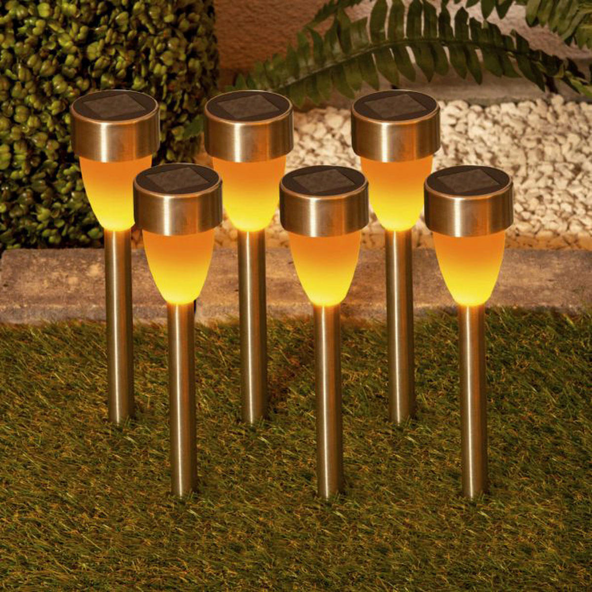 LED-Solarleuchte 6er-Set NV4135006 Edelstahloptik Edelstahl Kunststoff B/H/T: ca. 6x37x6 cm LED-Solarleuchte 6er-Set - Edelstahloptik (6,00/37,00/6,00cm) - Näve Leuchten