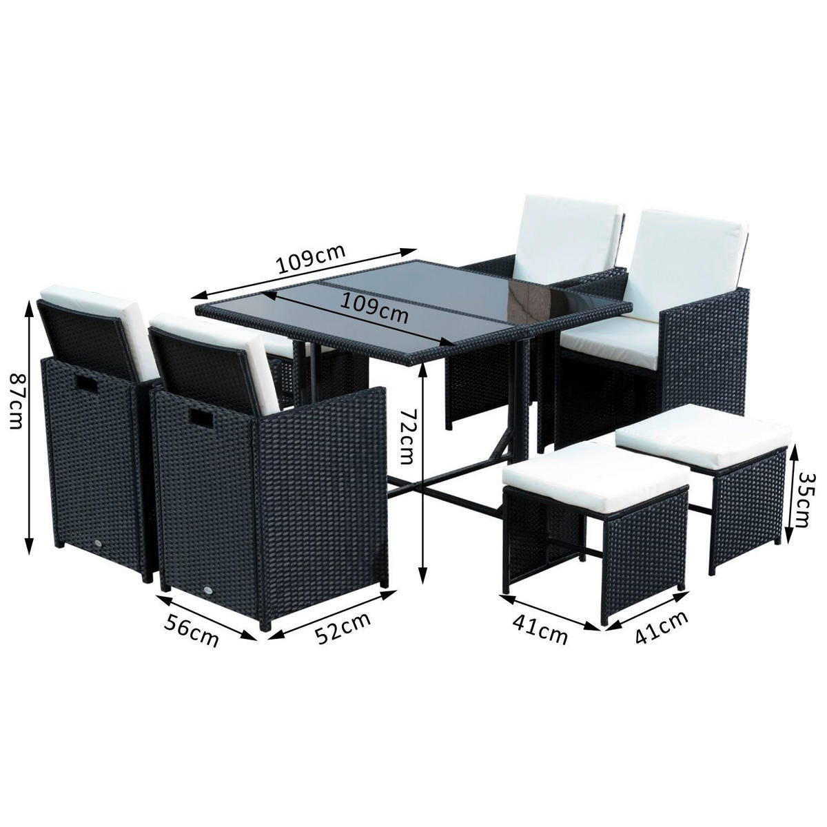 Outsunny Sitzgruppe schwarz Polyrattan Polyrattan_Sitzgruppe - schwarz - Outsunny