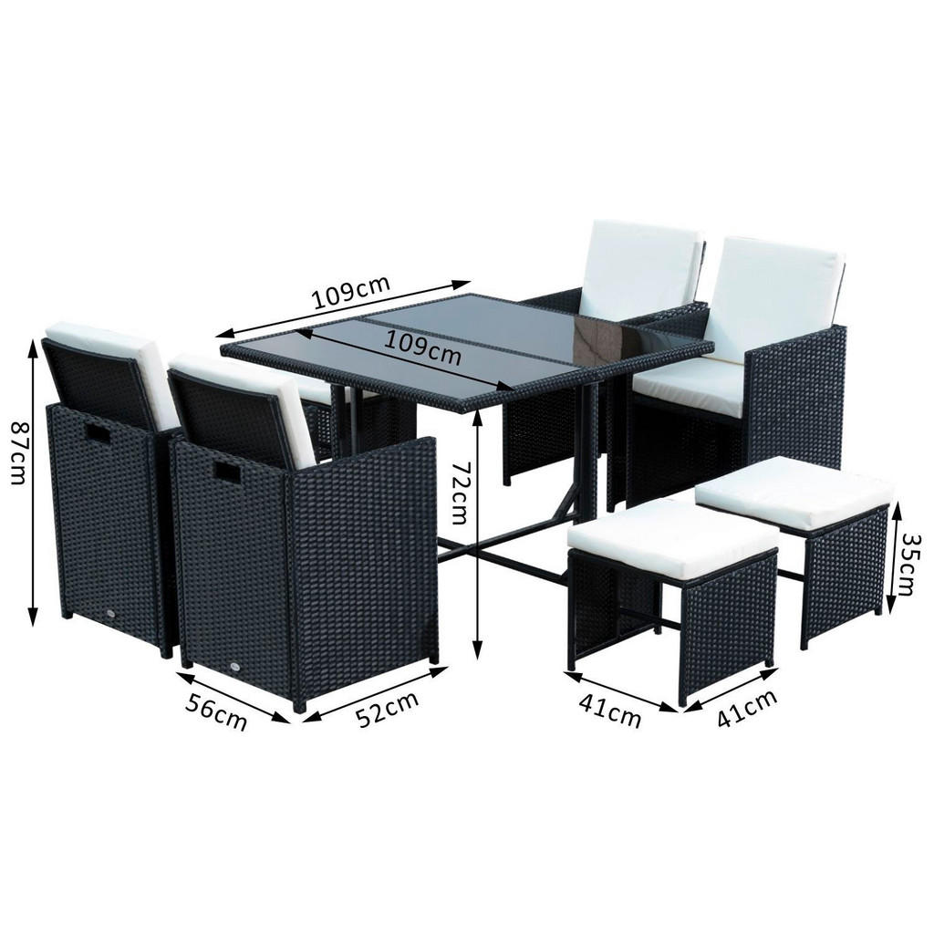 Outsunny Sitzgruppe schwarz Polyrattan -... Outsunny Sitzgruppe schwarz Polyrattan -...