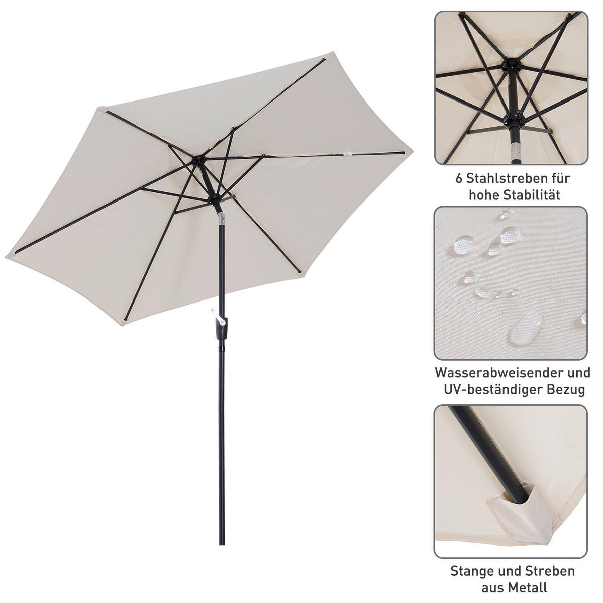 Outsunny Sonnenschirm beige Aluminium B/H/L/S/D: ca. 260x235x260x3,8x270 cm Sonnenschirm - beige (260,00/260,00/235,00cm) - Outsunny