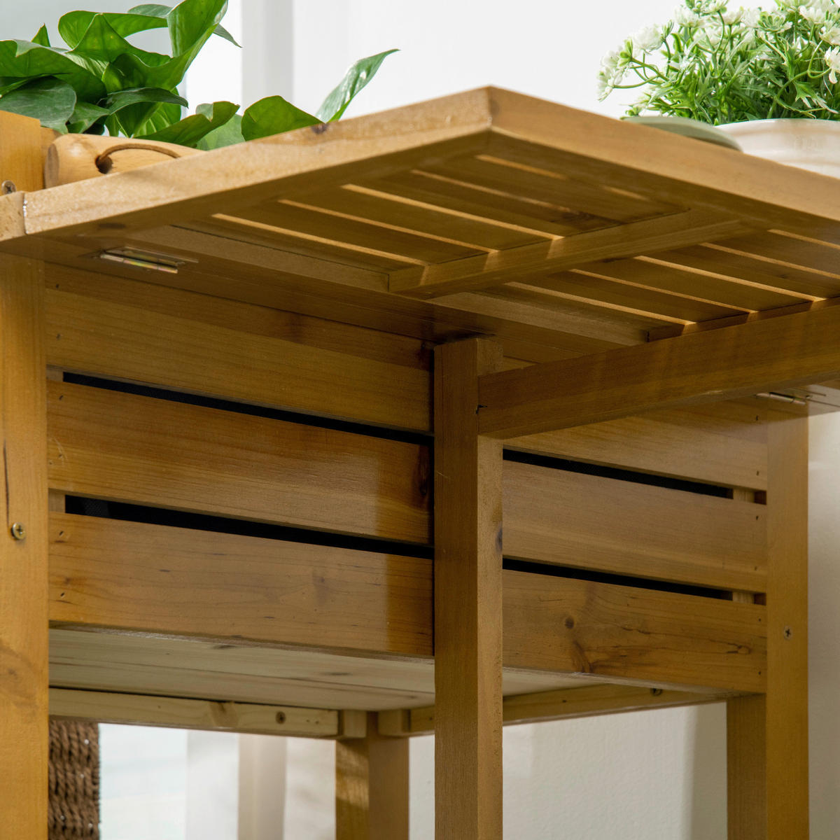Outsunny Blumenkasten mit Arbeitsfläche Blumenkasten_mit_Arbeitsfläche - braun (64,00/63,00/74,50cm) - Outsunny