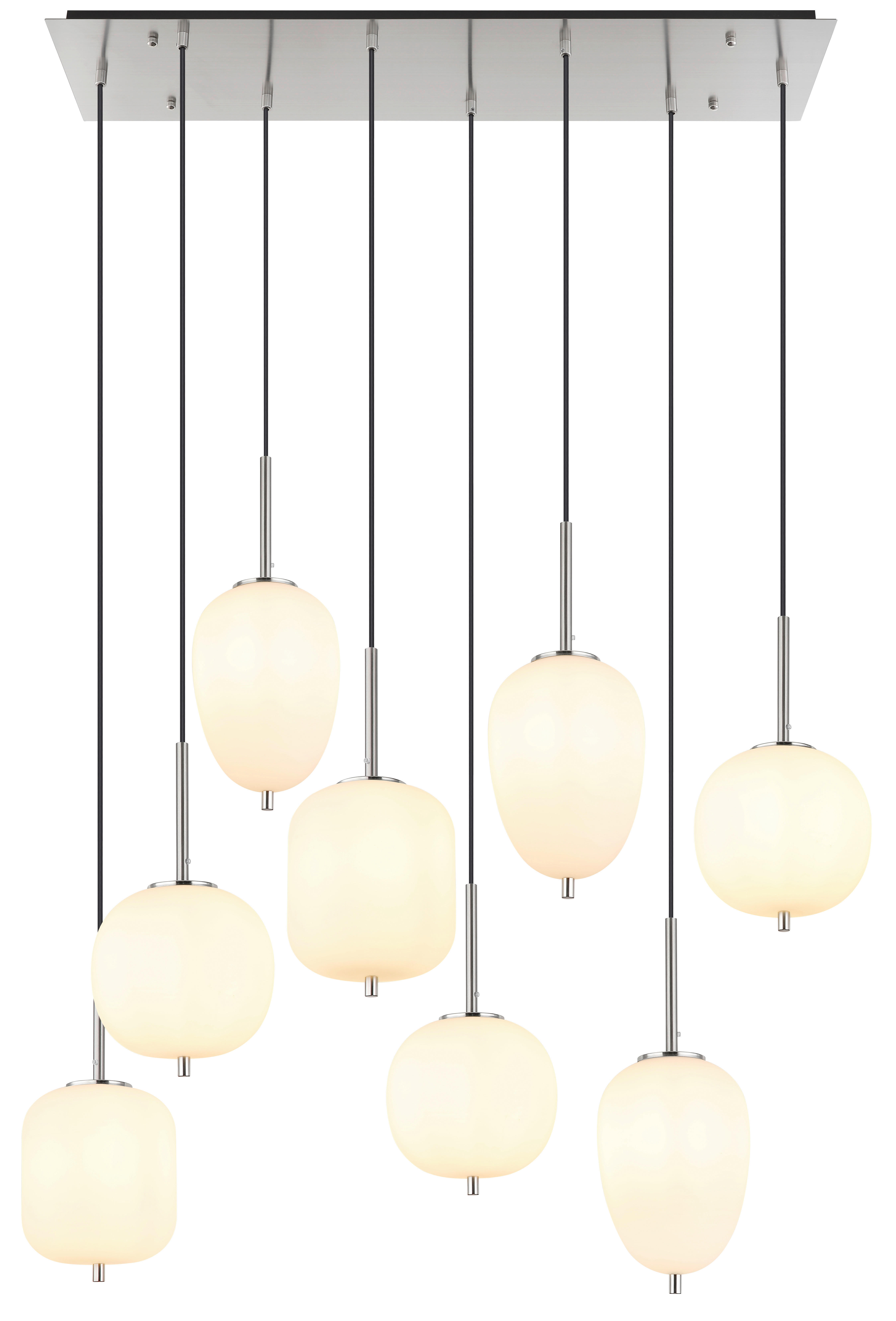 GLOBO Pendelleuchte nickel Glas Metall B/H/T: ca. 34x120x102,5 cm 8.0 Brennstellen 15345-8NO - nickel (34,00/120,00/102,50cm) - GLOBO