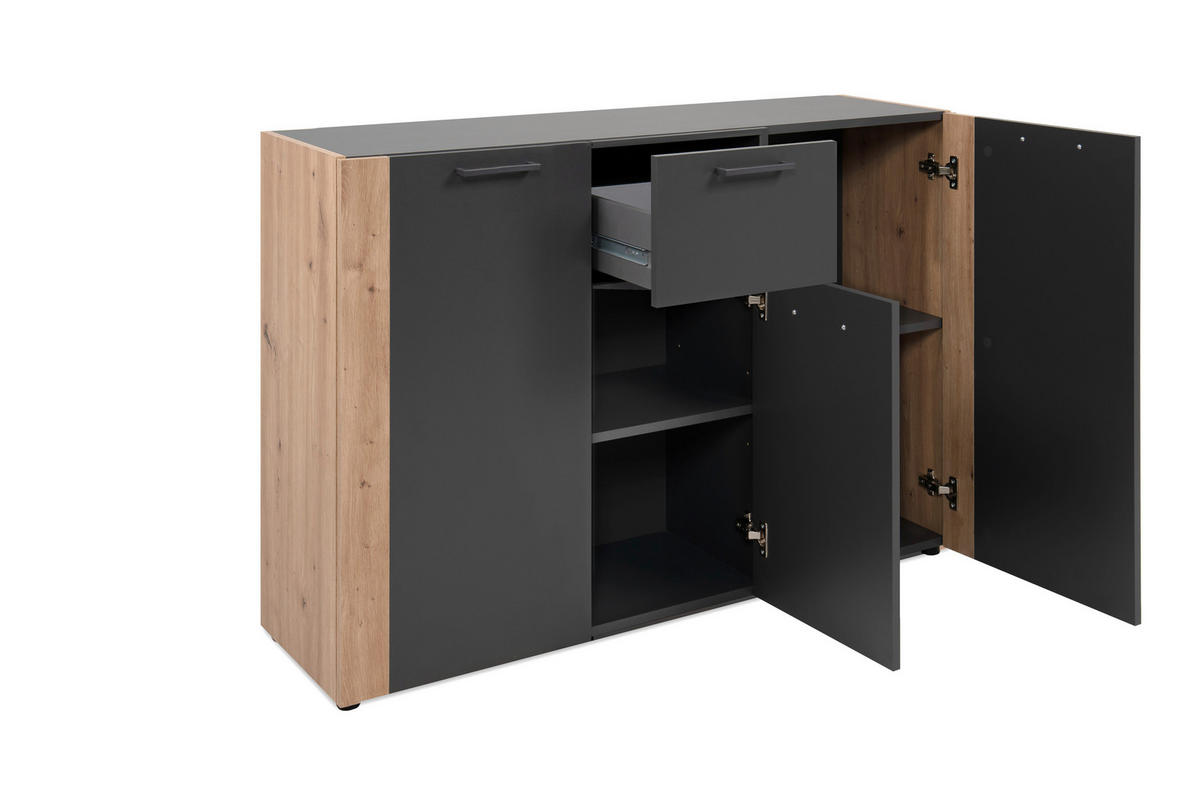 Kommode Cento anthrazit Eiche Artisan Oak Nachbildung B/H/T: ca. 126x83x35 cm Cento - Eiche/anthrazit (126,00/83,00/35,00cm)