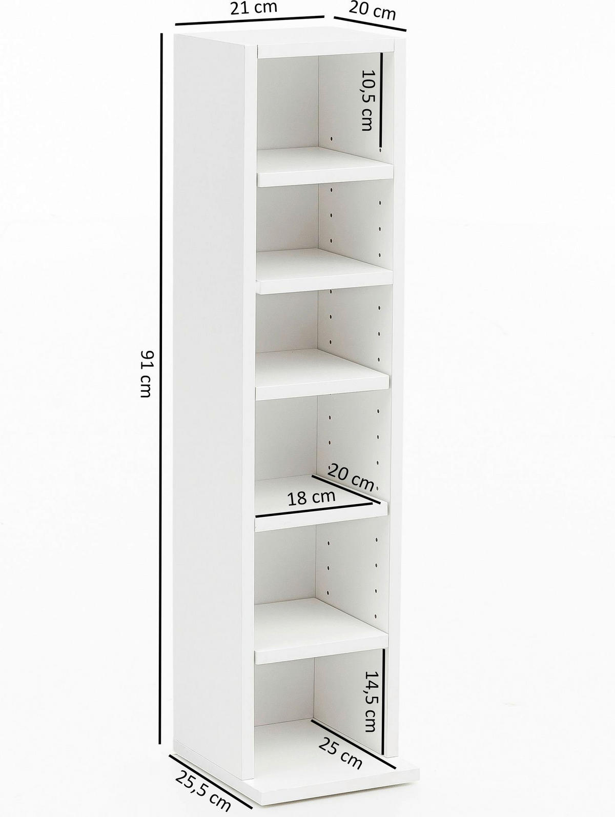 Regal weiß B/H/T: ca. 21x91x25,5 cm Bücherregal - weiß (21,00/91,00/25,50cm) - Wohnling