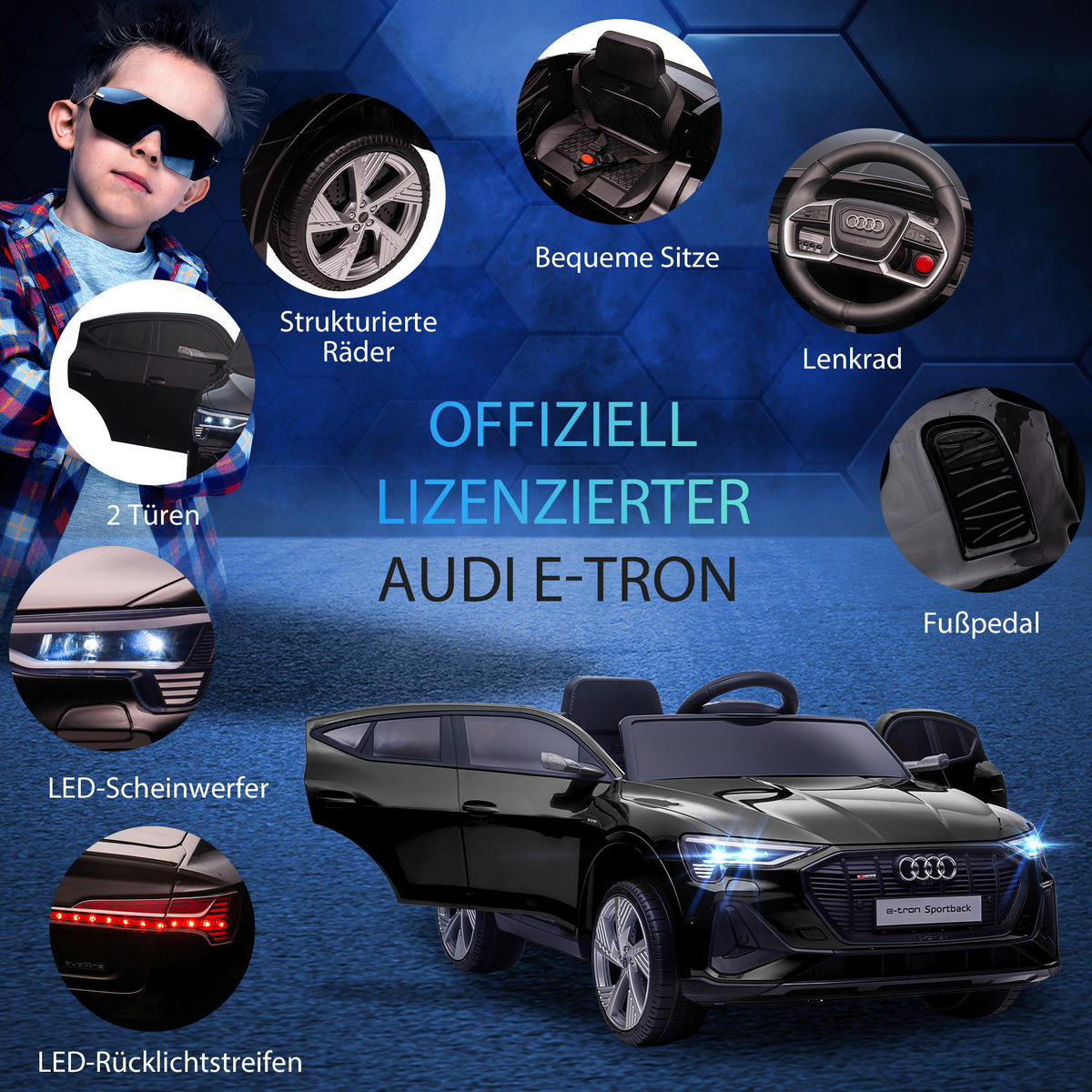 HOMCOM Kinder-Elektroauto schwarz B/H/L: ca. 60x47x108 cm Kinder Elektroauto - schwarz (108,00/60,00/47,00cm) - HOMCOM