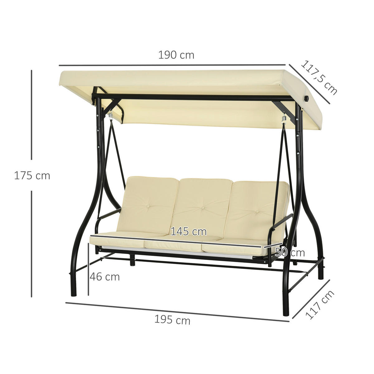 Outsunny Hollywoodschaukel beige Stahl B/H/L: ca. 117x175x195 cm Hollywoodschaukel - beige (195,00/117,00/175,00cm) - Outsunny