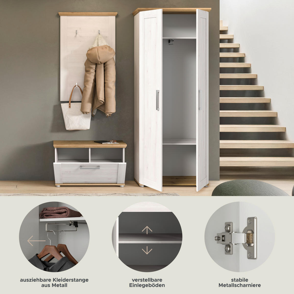 Garderobe Verona Sibiu Lärche Nachbildung Eiche Artisan Nachbildung B/H/T: ca. 175x196x39 cm Verona - Eiche (175,00/196,00/39,00cm) - xonox.home