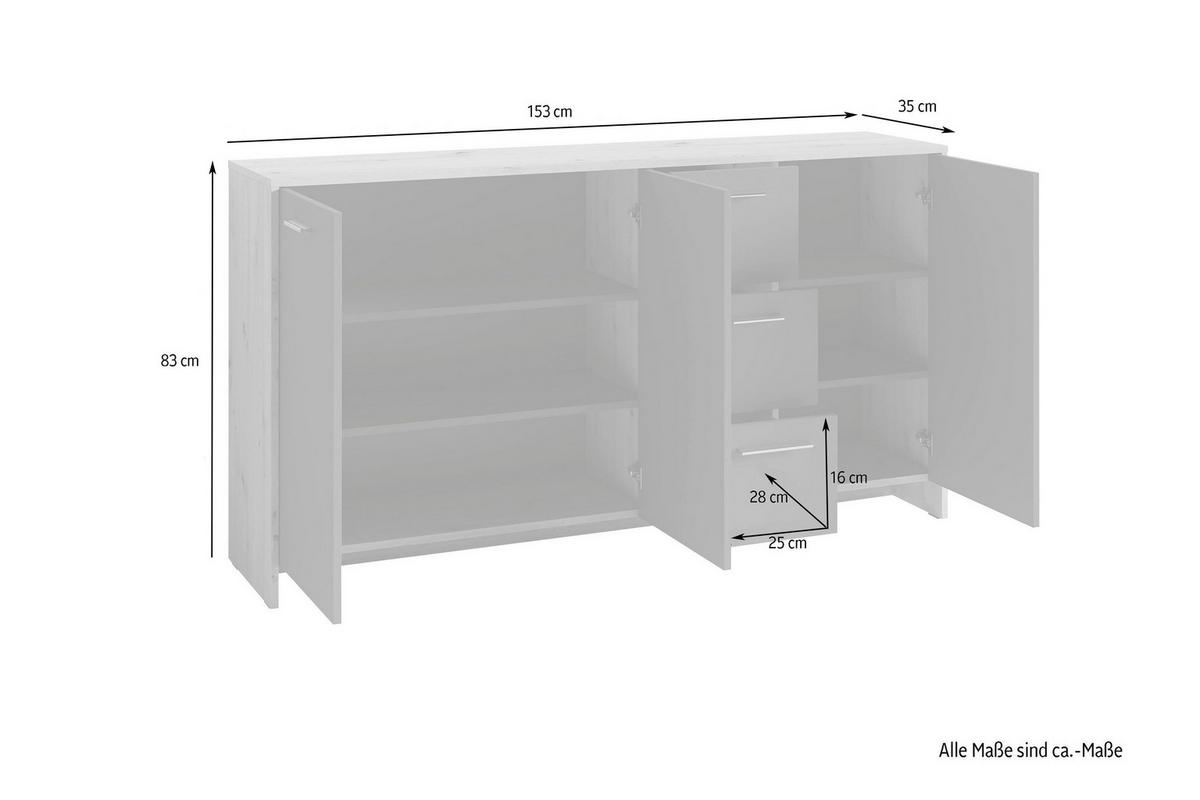 Sideboard BEN Eiche Old Wood Nachbildung anthrazit B/H/T: ca. 153x83x35 cm BEN - Eiche/anthrazit (153,00/83,00/35,00cm) - byLIVING