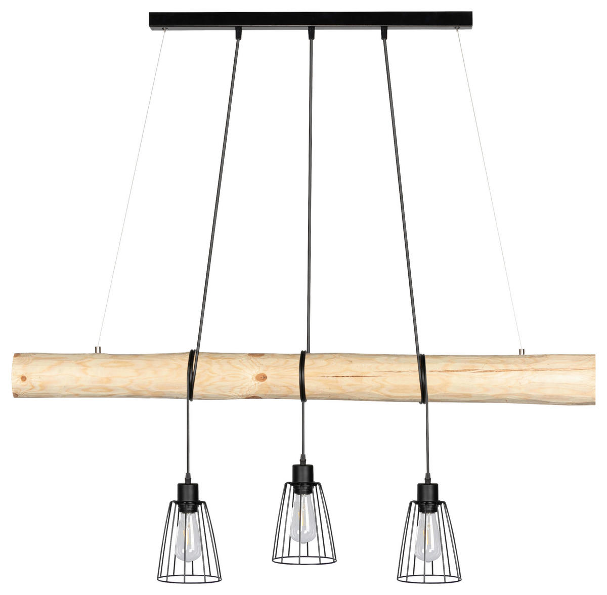 SPOT Light Pendelleuchte SP-69214304  Trabo Long natur schwarz Holz Metall H/L/D: ca. 150x115x10 cm E27 3 Brennstellen Trabo Long - natur/schwarz (10,00/150,00cm) - SPOT Light