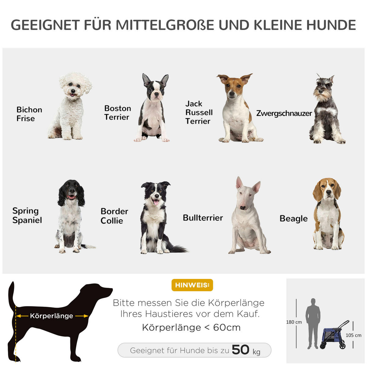 PawHut Hunde-Zubehör blau Polyester B/H/L: ca. 62x102x105 cm Hundewagen - blau (105,00/62,00/102,00cm) - PawHut