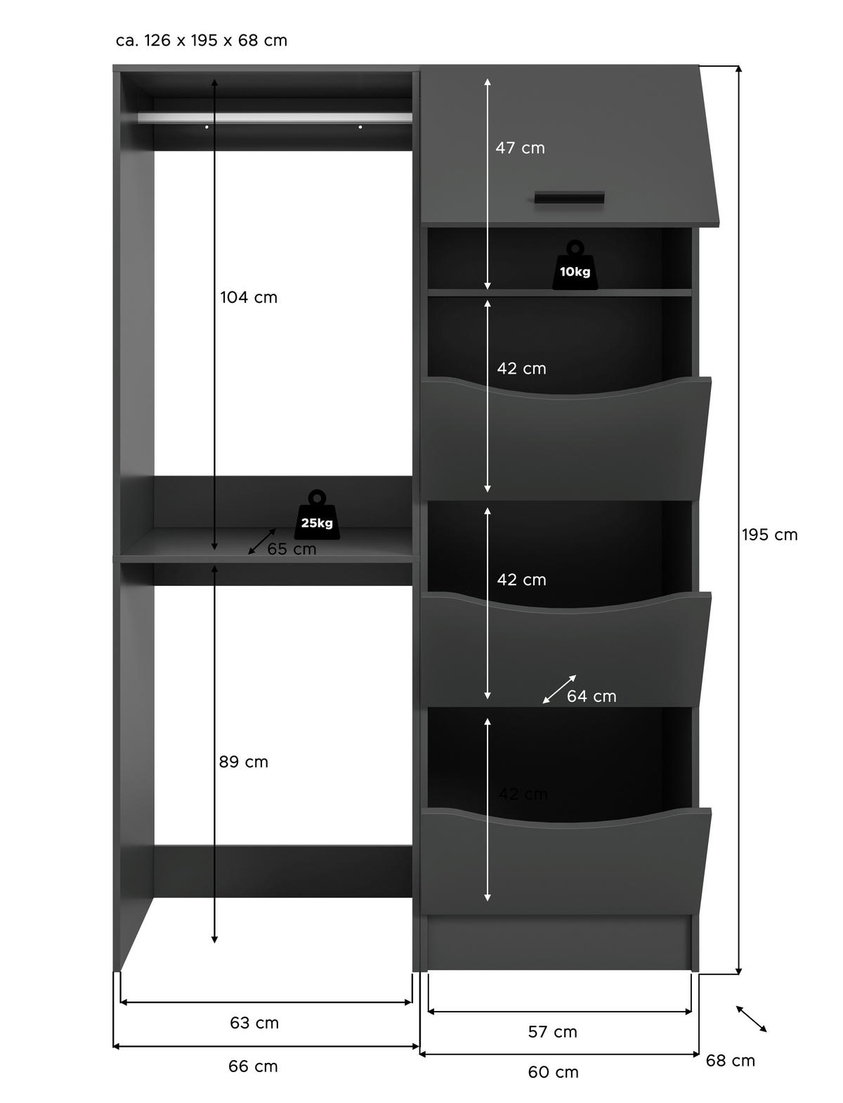 Waschmaschinenumbauschrank Free anthrazit B/H/T: ca. 126x195x68 cm Free - anthrazit (126,00/195,00/68,00cm) - xonox.home