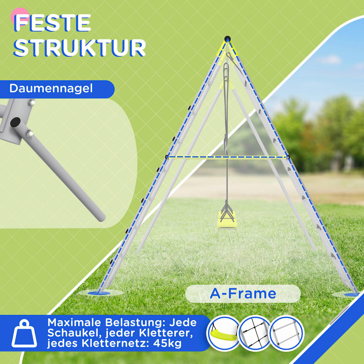 Outsunny Schaukel grün B/H/L: ca. 185x260x180 cm Kinderschaukel-Set - grün (180,00/185,00/260,00cm) - Outsunny