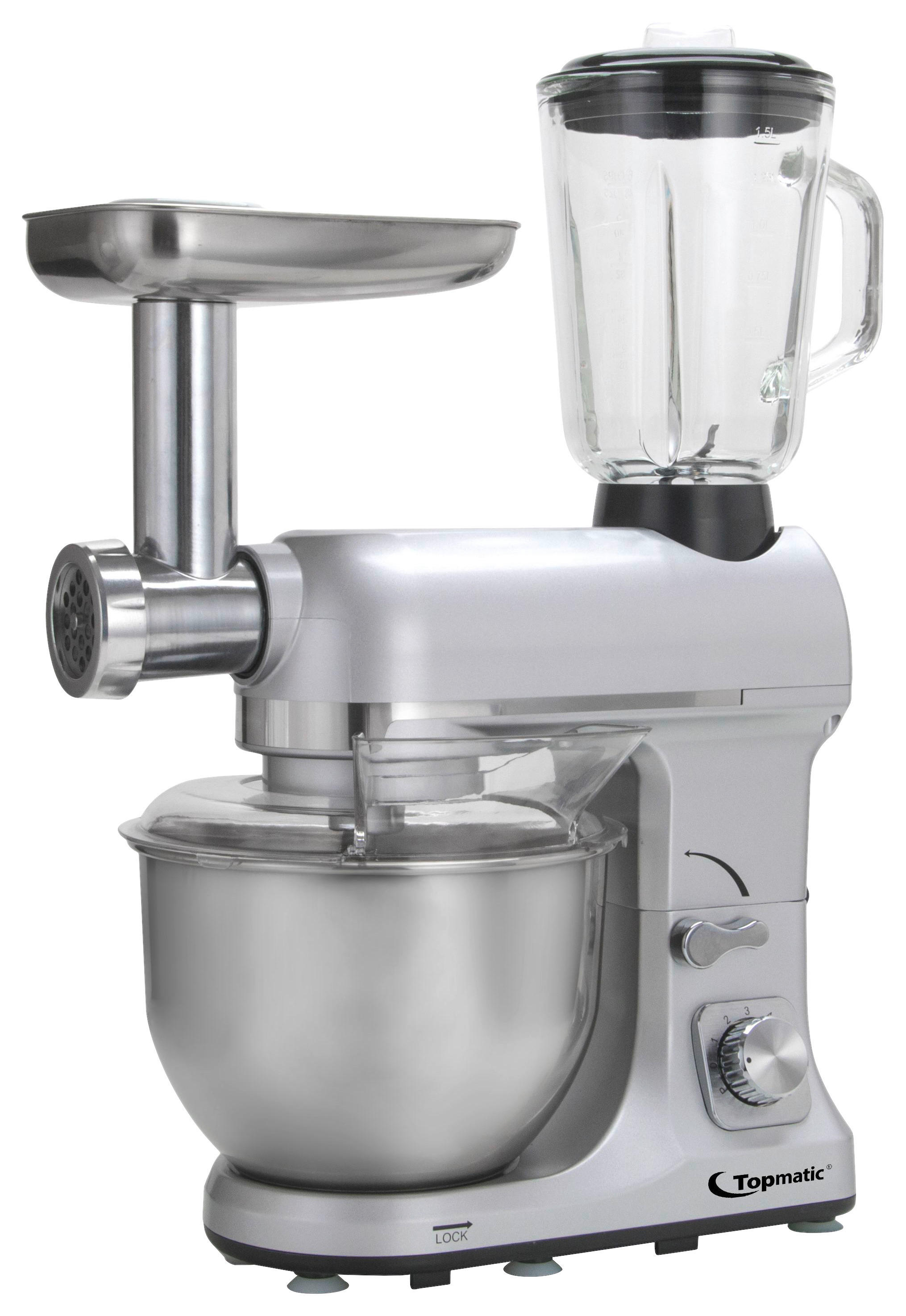 Topmatic Küchenmaschine PKM-1800.1BG silber Kunststoff Edelstahl Glas B/H/T: ca. 23x64x48 cm ca. 5 l Küchenmaschine_3in1 - silber (23,00/64,00/48,00cm) - Topmatic