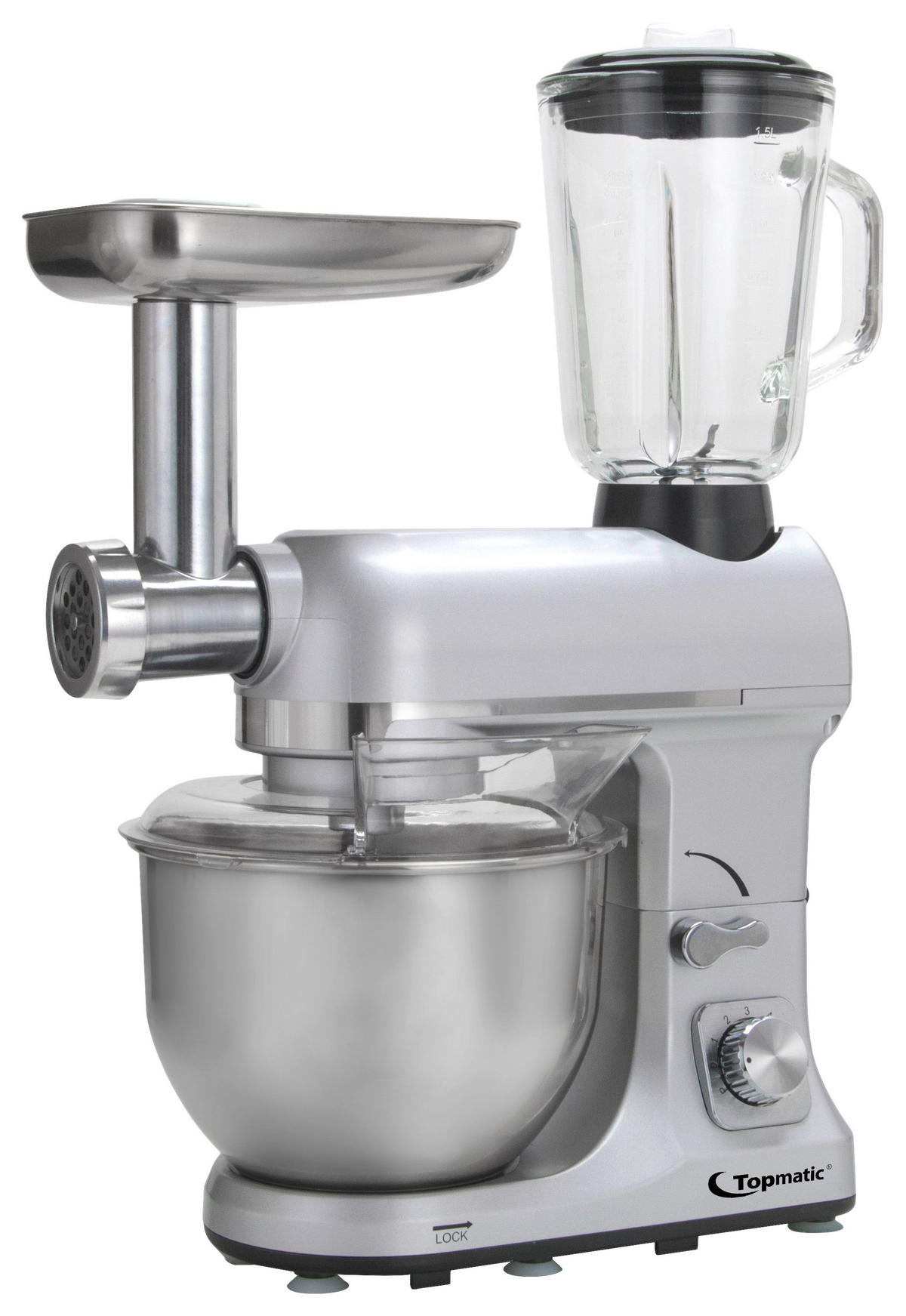 Topmatic Küchenmaschine PKM-1800.1BG silber Kunststoff Edelstahl Glas B/H/T: ca. 23x64x48 cm ca. 5 l Küchenmaschine_3in1 - silber (23,00/64,00/48,00cm) - Topmatic