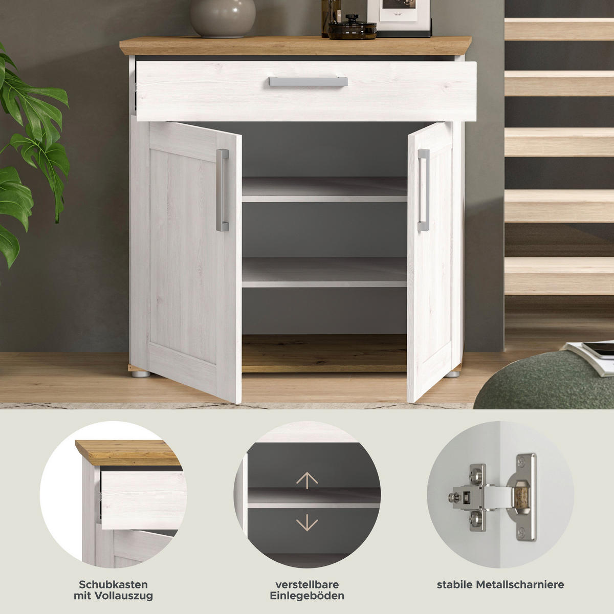 Schuhschrank Verona Sibiu Lärche Nachbildung Eiche Artisan Nachbildung B/H/T: ca. 95x92x39 cm Verona - Eiche (95,00/92,00/39,00cm) - xonox.home