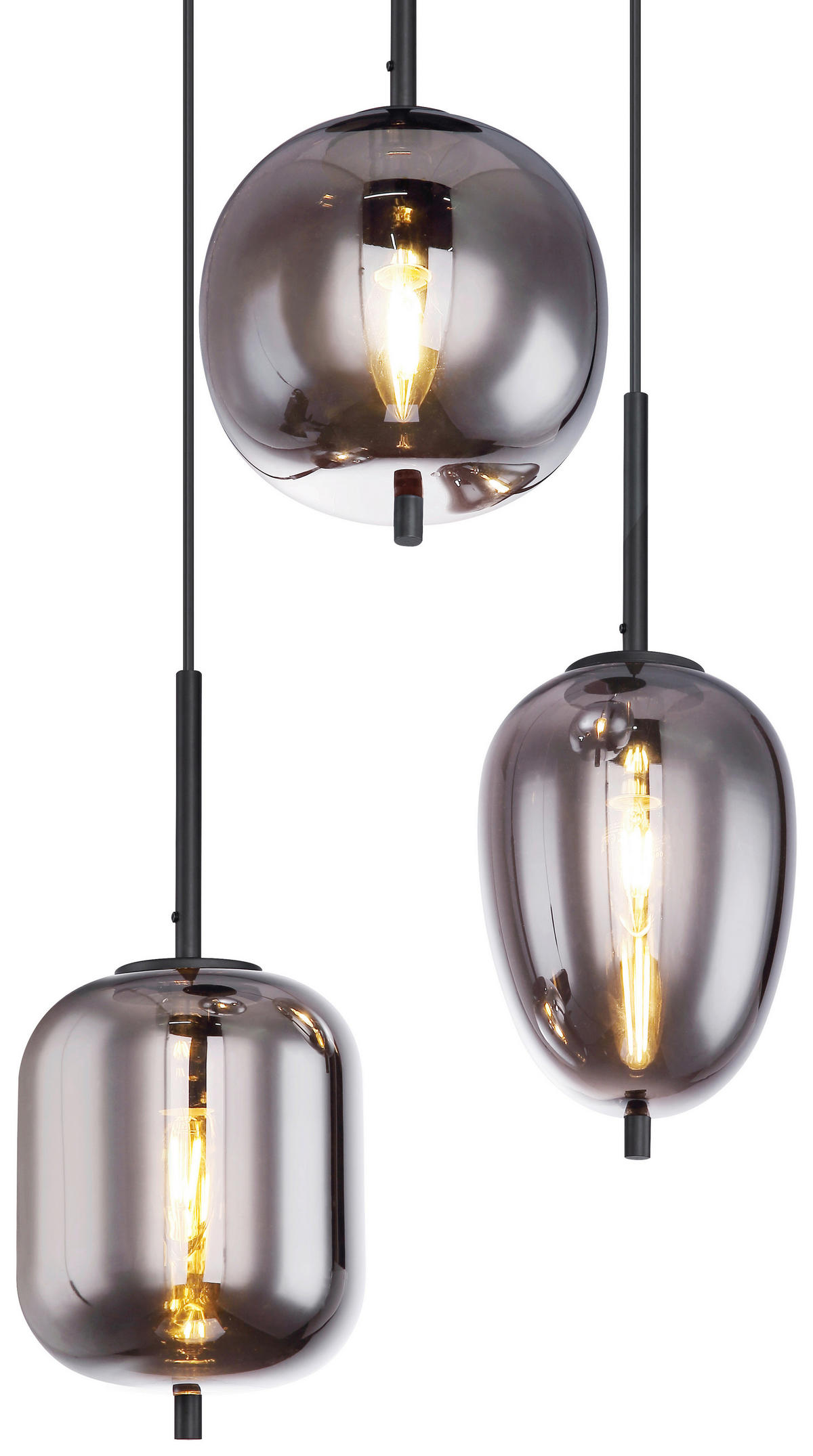 GLOBO Pendelleuchte BLACKY 15345-3 schwarz Metall Rauchglas H/D: ca. 120x46 cm E14 3 Brennstellen Pendelleuchte_Blacky 3flg. - schwarz (46,00/120,00cm) - GLOBO