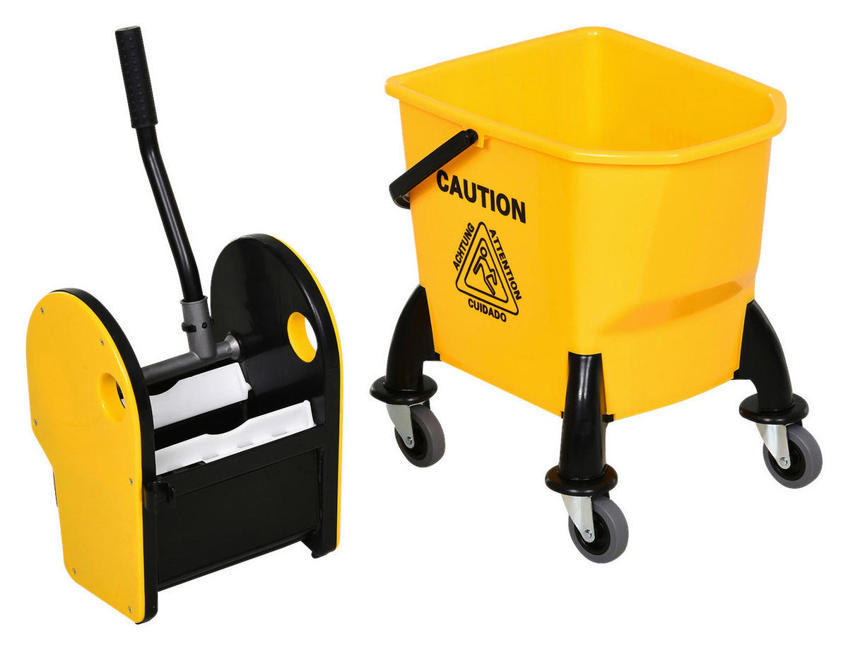 HOMCOM Wischwagen gelb Kunststoff B/H/T: ca. 44x90x36 cm Wischwagen - gelb/schwarz (44,00/90,00/36,00cm) - HOMCOM