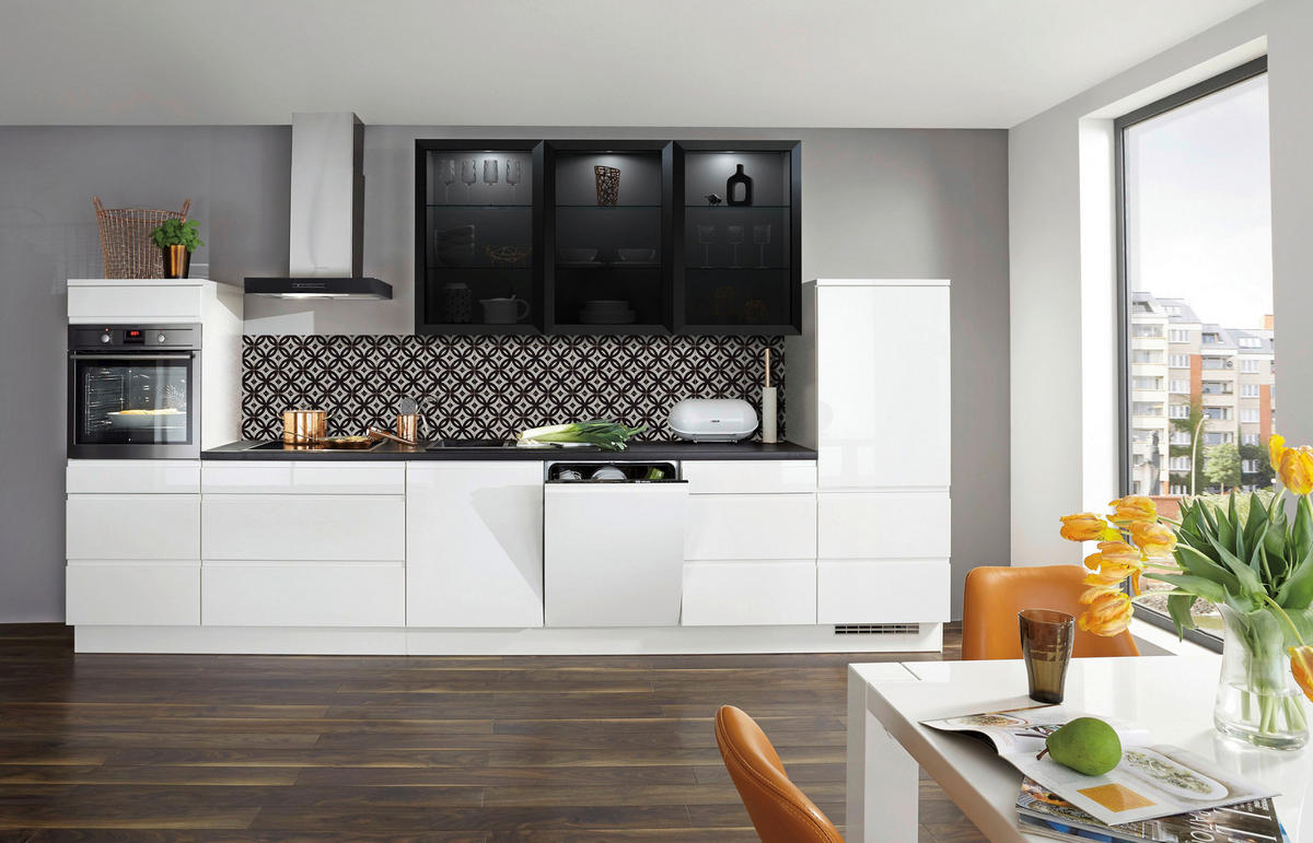 nobilia Küchenblock Pura weiß Lack Hochglanz B/T: ca. 390x60 cm Pura - weiß/schwarz (390,00/60,00cm) - nobilia