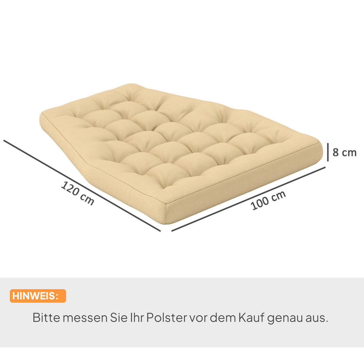 Outsunny Sitzkissen beige Schaumstoff B/H/L: ca. 100x8x120 cm Sitzkissen - beige (120,00/100,00/8,00cm) - Outsunny