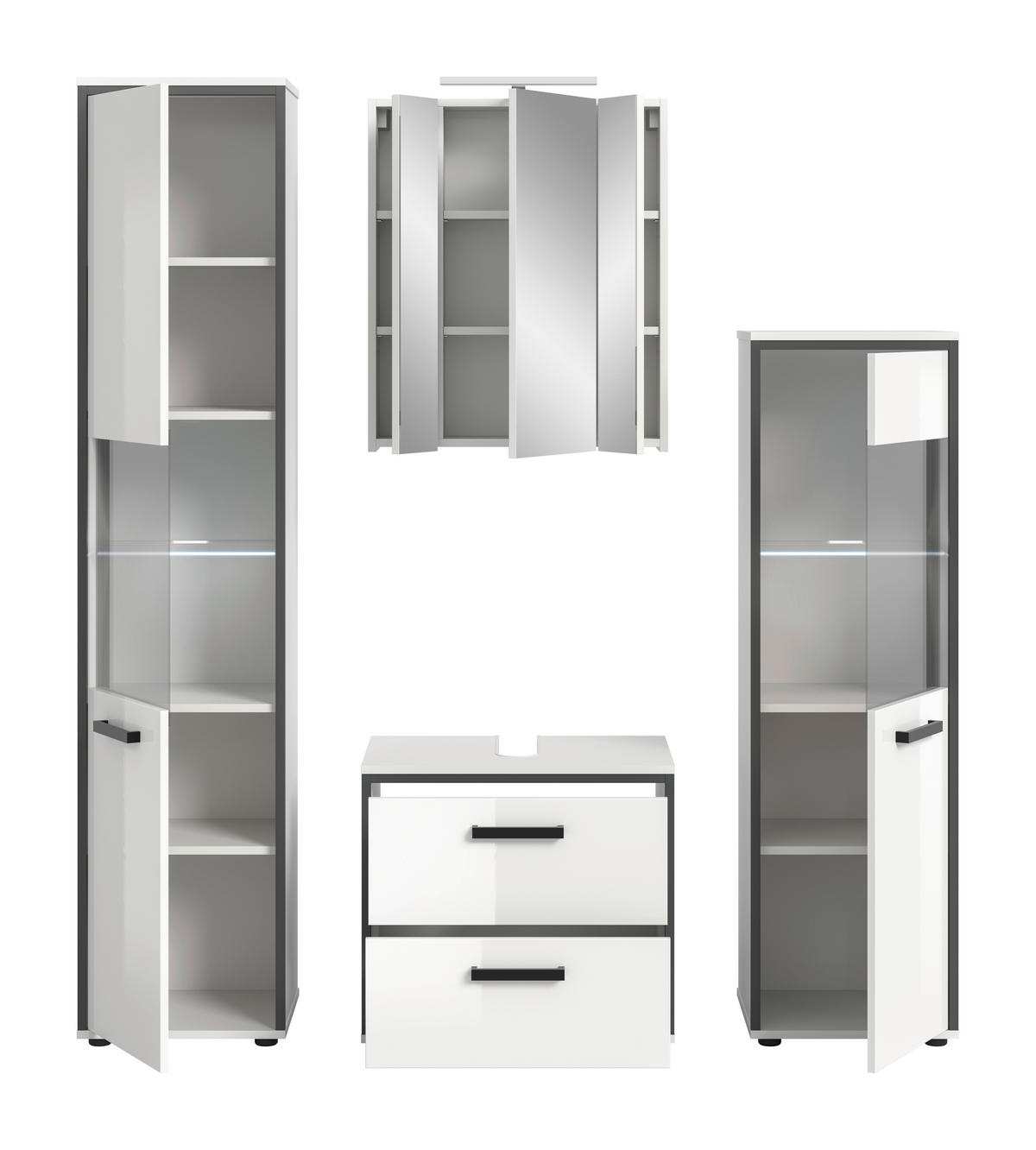 Badblock KOJAK weiß Hochglanz anthrazit grau B/H/T: ca. 171x188x37 cm KOJAK - weiß/anthrazit (171,00/188,00/37,00cm) - xonox.home