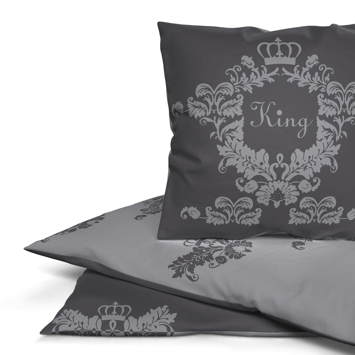 Baumwoll Wende Bettwäsche Renforce Wendebettwäsche_Renforce_King&Queen - anthrazit/grau (135,00/200,00cm)