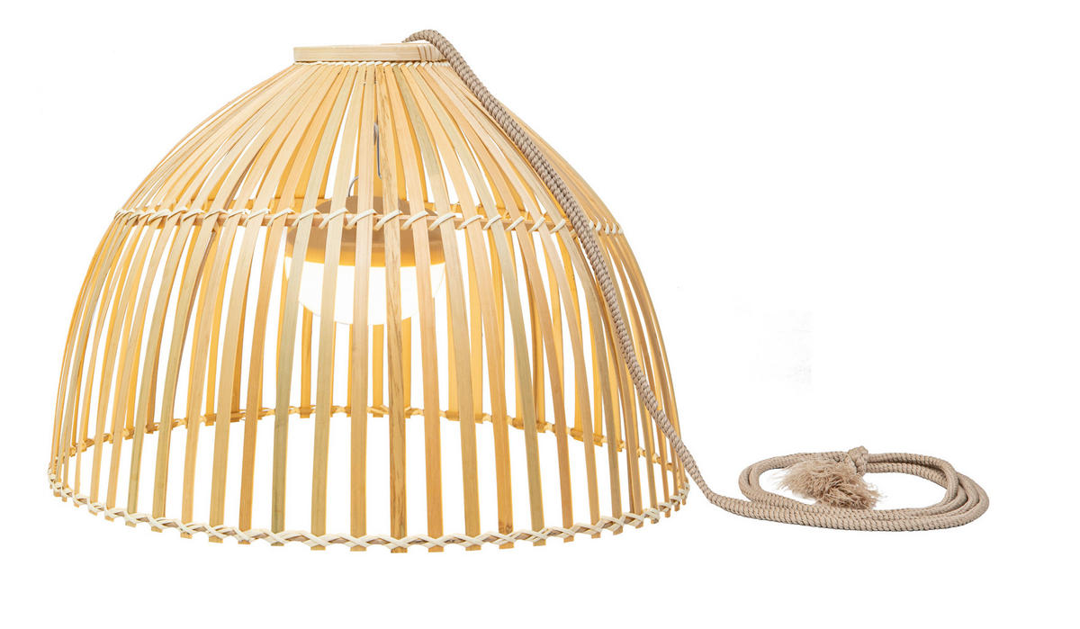 NewGarden LED-Pendelleuchte beige Rattan B/H/L: ca. 43,5x30,5x43,5 cm 1.0 Brennstellen REONA 30 - beige (43,50/43,50/30,50cm) - NewGarden