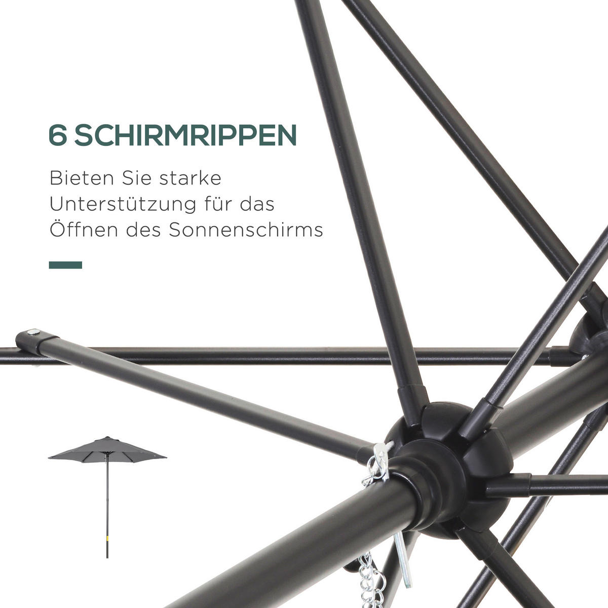 Outsunny Sonnenschirm dunkelgrau Aluminium B/H/L: ca. 196x204x196 cm Sonnenschirm - dunkelgrau (196,00/196,00/204,00cm) - Outsunny