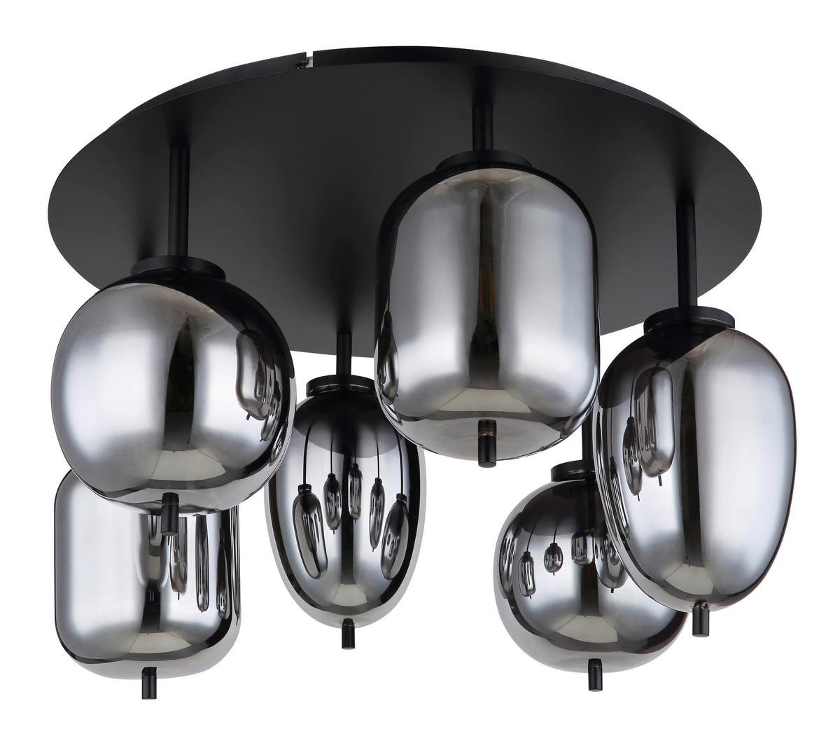 GLOBO Deckenleuchte BLACKY 15345-6D mattschwarz Metall Rauchglas H/D: ca. 38x65 cm E14 6 Brennstellen Blacky - mattschwarz (65,00/38,00cm) - GLOBO