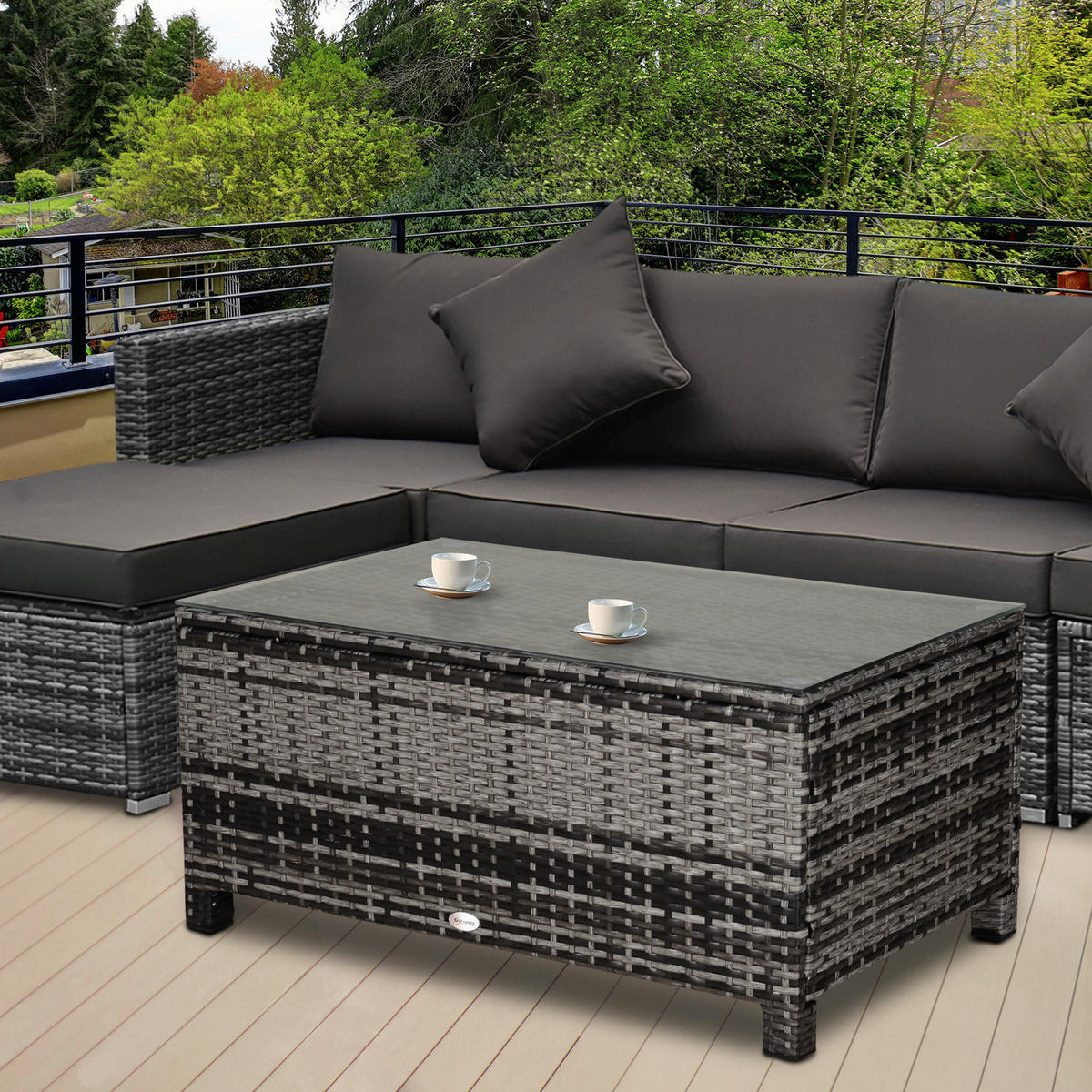 Outsunny Beistelltisch grau Polyrattan B/H/L: ca. 50x85x39 cm Beistelltisch - grau (39,00/50,00/85,00cm) - Outsunny