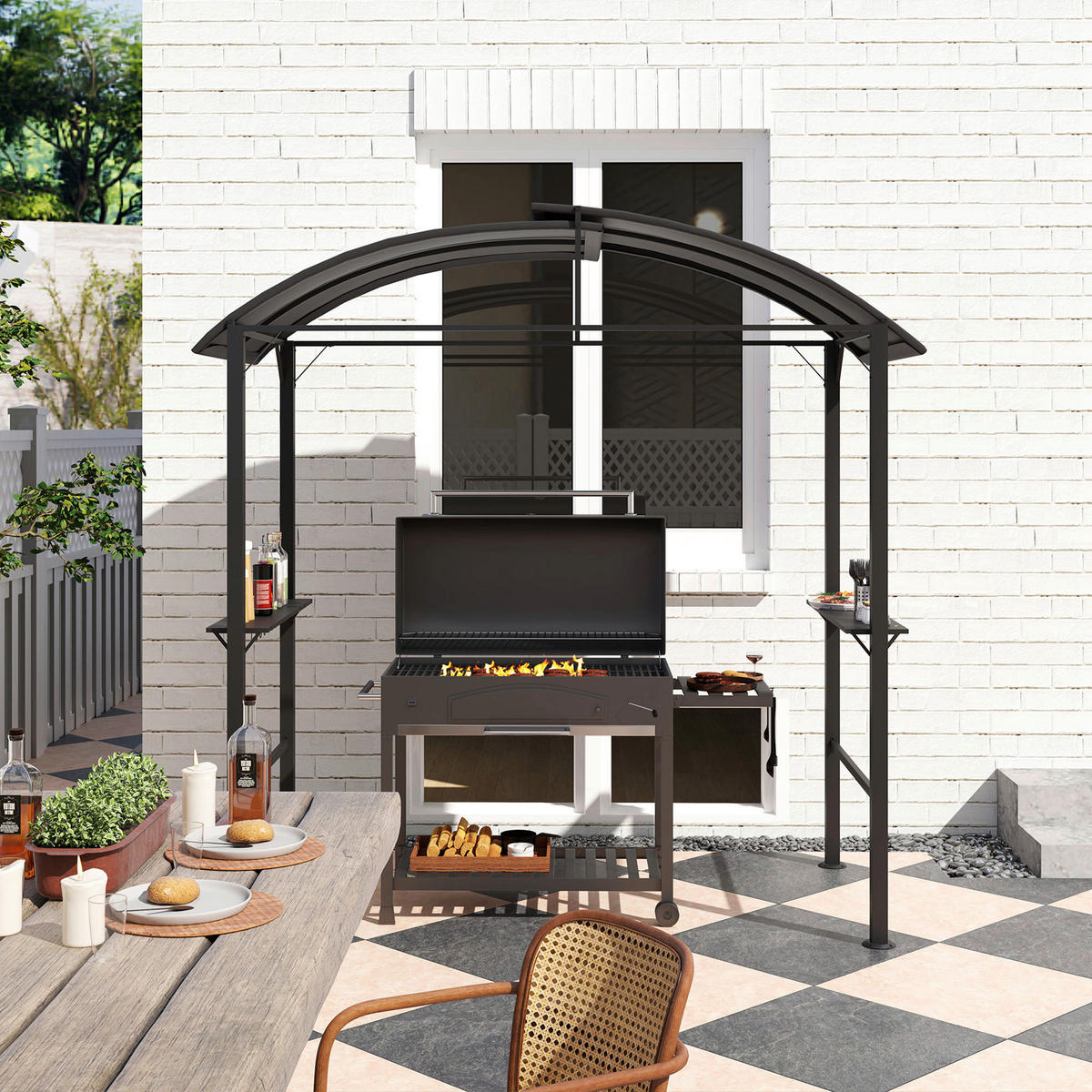 Outsunny Grillpavillon dunkelgrau Polyester B/H/L: ca. 110x235x233 cm Grillpavillon - dunkelgrau (233,00/110,00/235,00cm) - Outsunny
