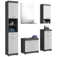 Badezimmer-Set Scout Eiche Rauchsilber Nachbildung weiß Hochglanz B/H/T: ca. 164x191x34 cm Scout - Eiche/weiß (164,00/191,00/34,00cm) - xonox.home