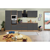 Respekta Küchenblock Premium grau hochglänzend B/H/T: ca. 345x220,5x60 cm Premium - Eiche/grau (345,00/220,50/60,00cm) - Respekta