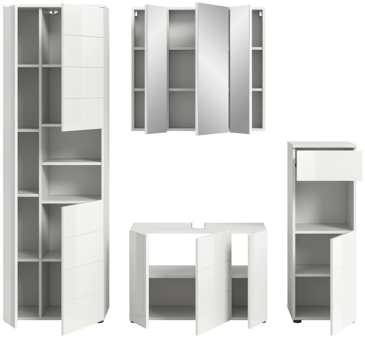 Badezimmer-Set VIRA weiß weiß Hochglanz B/H/T: ca. 210x190x34 cm VIRA - weiß (210,00/190,00/34,00cm) - xonox.home