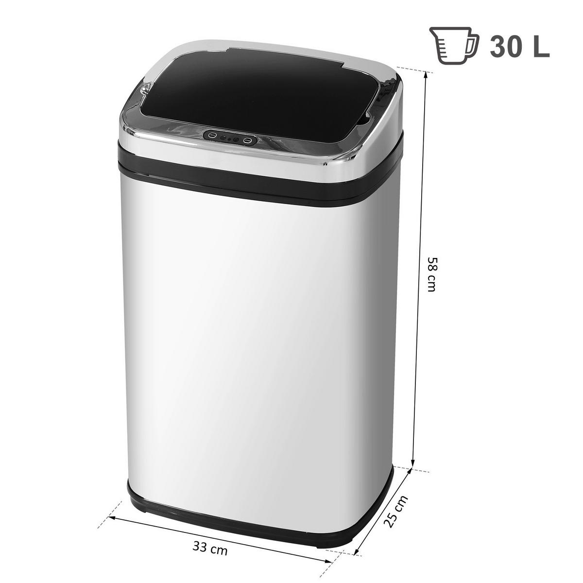 HOMCOM Mülleimer silber B/H/L: ca. 25x58x33 cm Automatik_Mülleimer silber - schwarz/silber (33,00/25,00/58,00cm) - HOMCOM