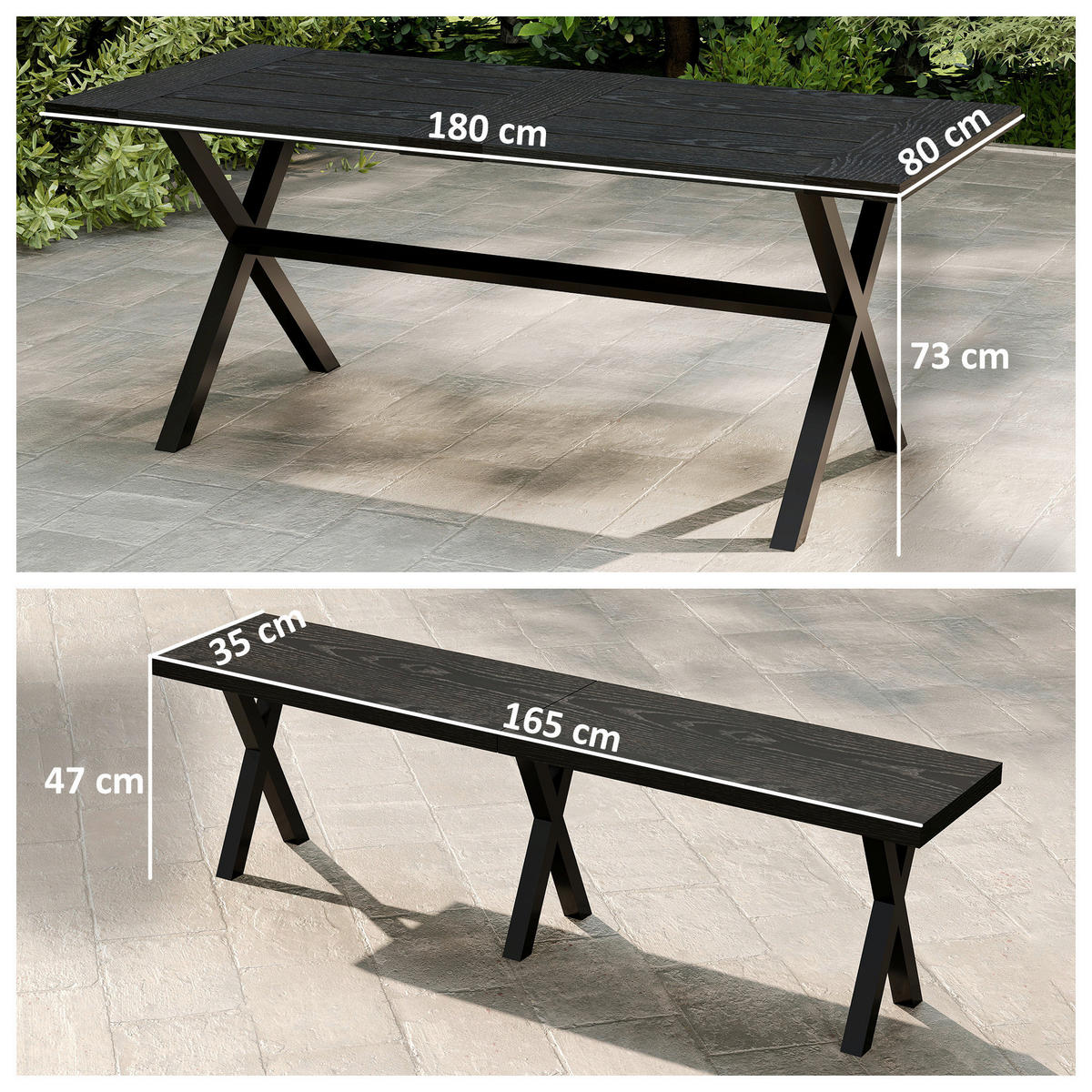 Outsunny Bierzeltgarnitur schwarz Aluminium B/H/L: ca. 80x73x180 cm Bierzeltgarnitur - schwarz (180,00/80,00/73,00cm) - Outsunny