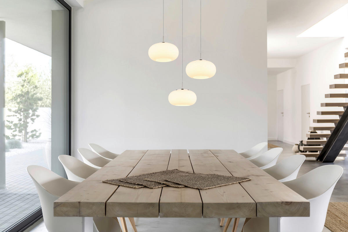 GLOBO LED-Pendelleuchte nickel matt transparent Opal Glas Metall H/D: ca. 150x49 cm 1.0 Brennstellen QUINTARA - nickel matt/Opal (49,00/150,00cm) - GLOBO