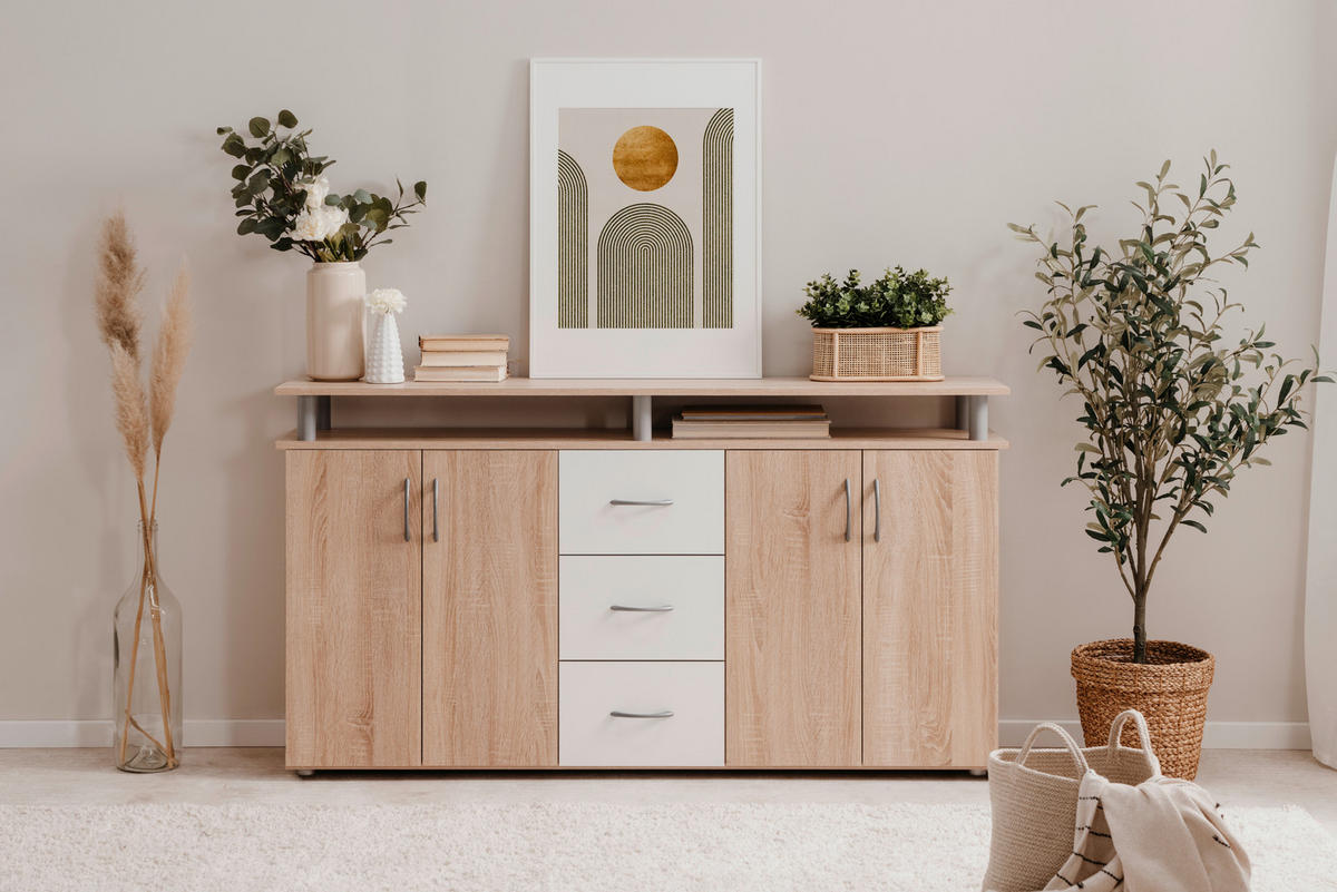 Megakommode Nevada Eiche Sonoma Nachbildung B/H/T: ca. 155x84x35 cm Nevada - Eiche (155,00/84,00/35,00cm)