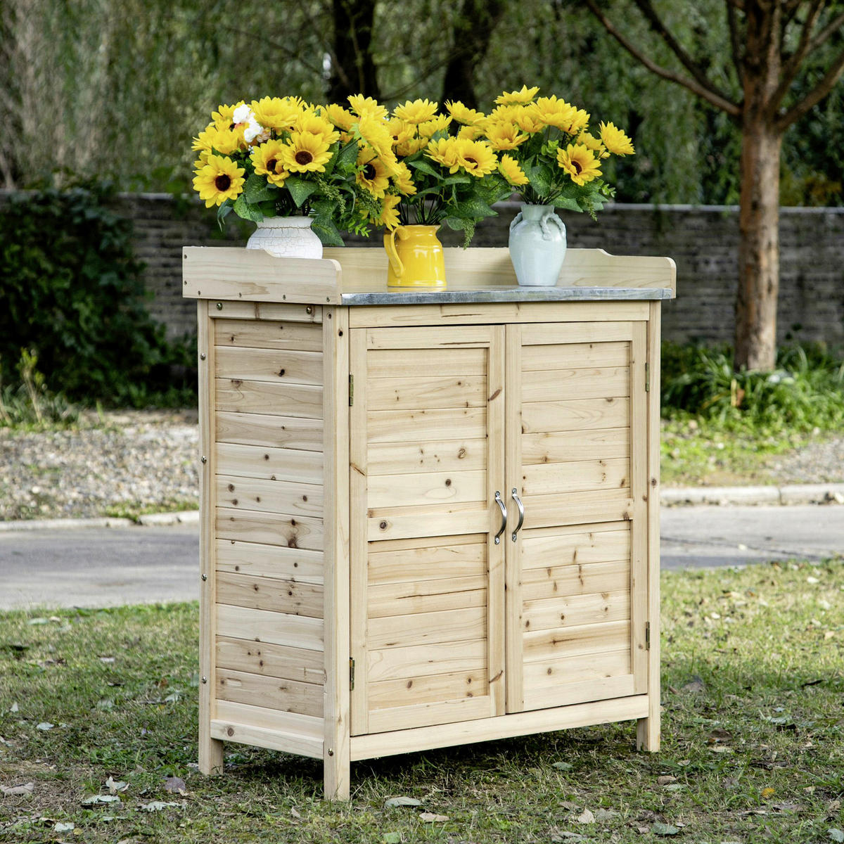 Outsunny Gartenschrank natur Holz B/H/T: ca. 83x92x40 cm Gartenschrank - natur (83,00/92,00/40,00cm) - Outsunny