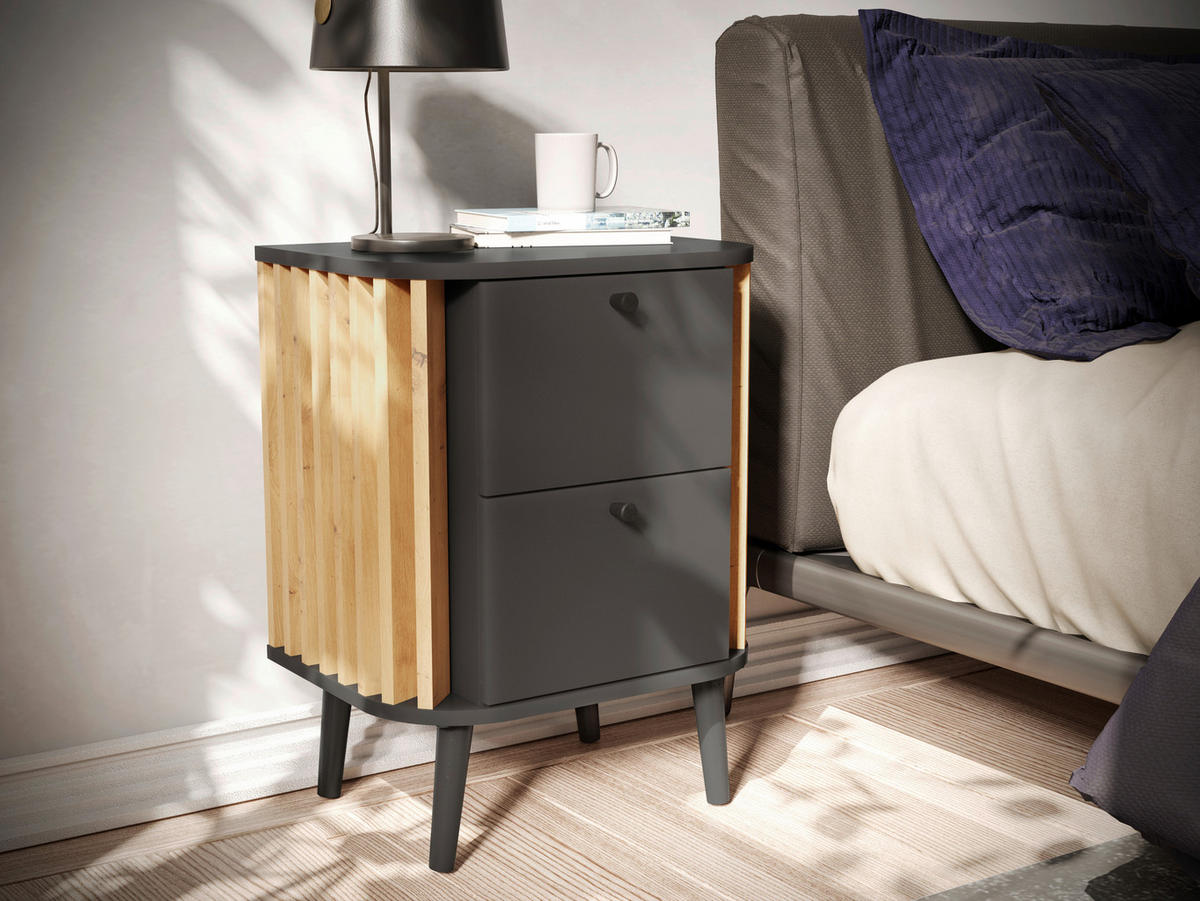 Nachtkonsole PURE grau Eiche Artisan Nachbildung B/H/T: ca. 45x60x33 cm PURE - Eiche/grau (45,00/60,00/33,00cm) - xonox.home