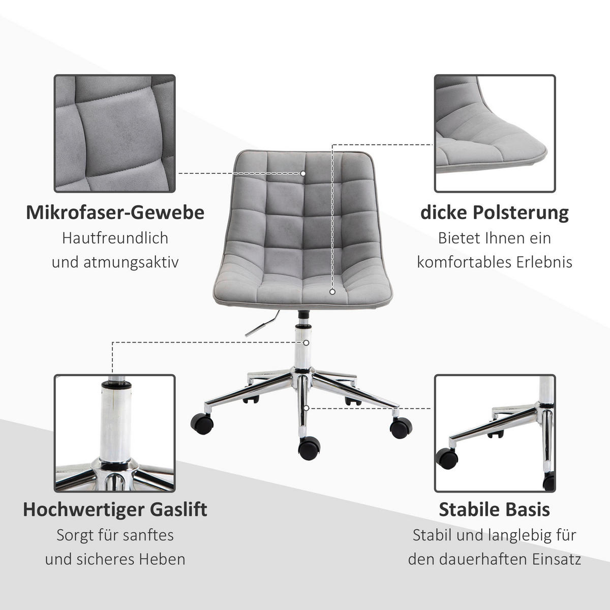 Drehstuhl 921-361 hellgrau 921-361 - hellgrau (60,00/90,00/60,00cm) - Vinsetto