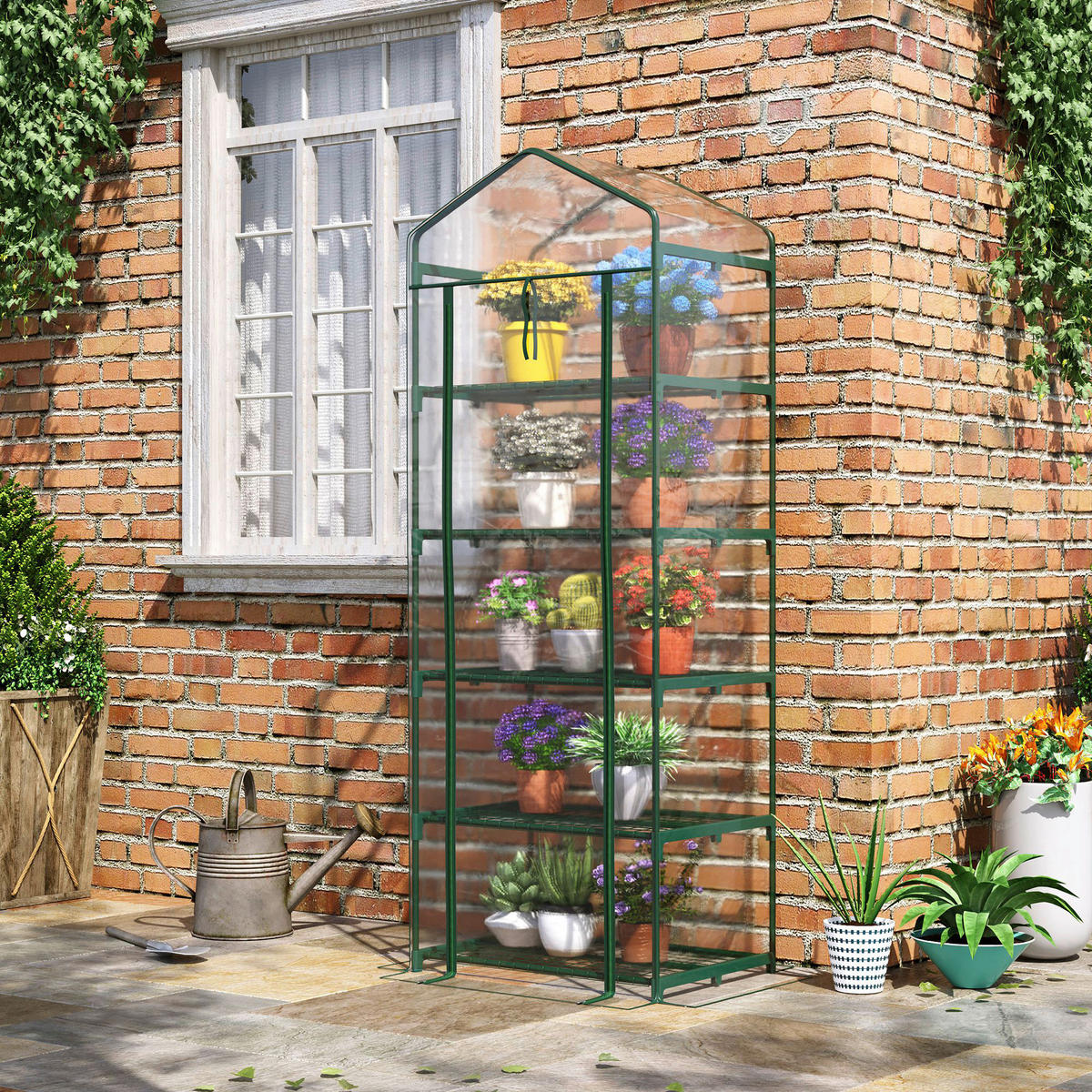 Outsunny Mini-Gewächshaus Mit 5 Regalen B/H/L: ca. 49x193x69 cm Mini-Gewächshaus_mit_5Regalen - grün/transparent (69,00/49,00/193,00cm) - Outsunny