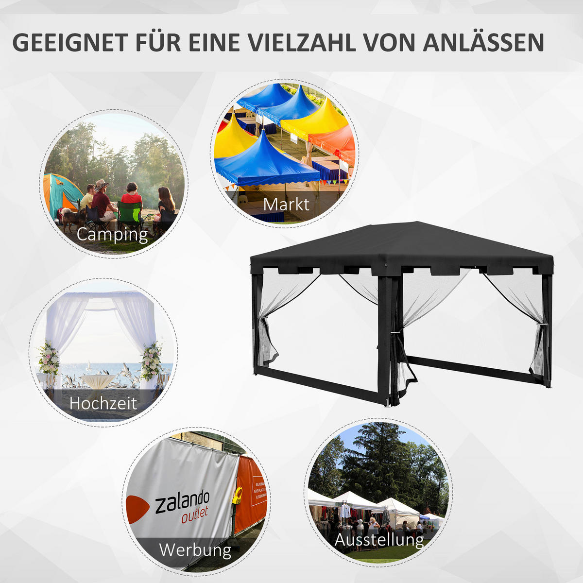 Outsunny Pavillon schwarz Polypropylen B/H/L: ca. 295x395x255 cm Pavillon - schwarz/dunkelgrau (255,00/295,00/395,00cm) - Outsunny
