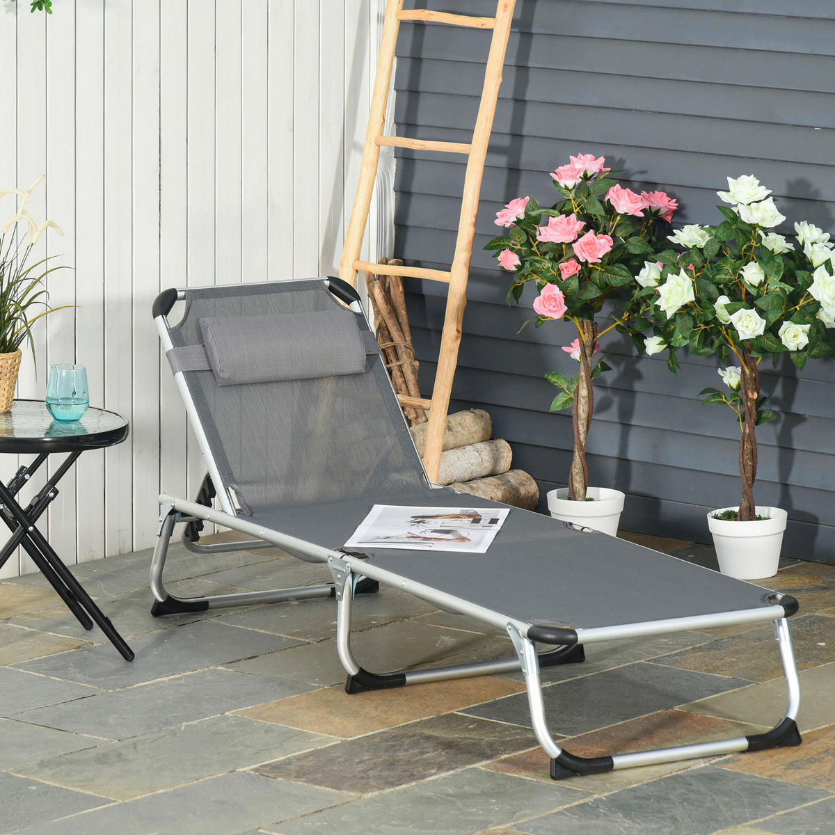 Outsunny Gartenliege grau Aluminium B/H/L: ca. 60x76x165 cm Gartenliege - grau (165,00/60,00/76,00cm) - Outsunny