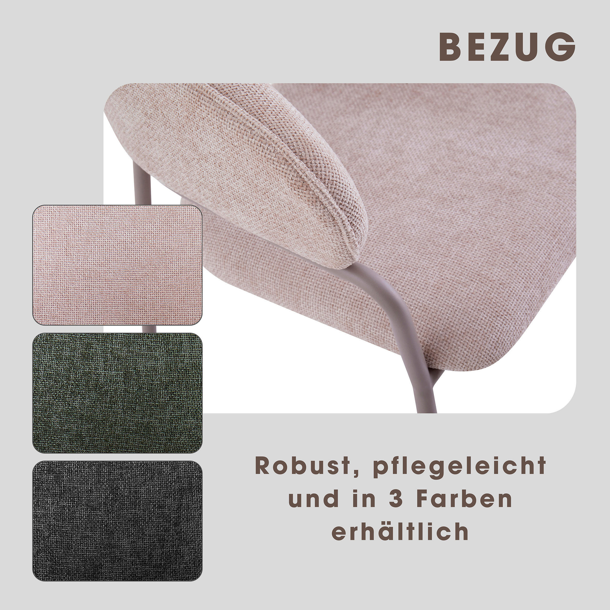 Stuhl CURVE grau taupe Metall Stoff B/H/T: ca. 60x86x58 cm CURVE - taupe/grau (60,00/86,00/58,00cm) - byLIVING