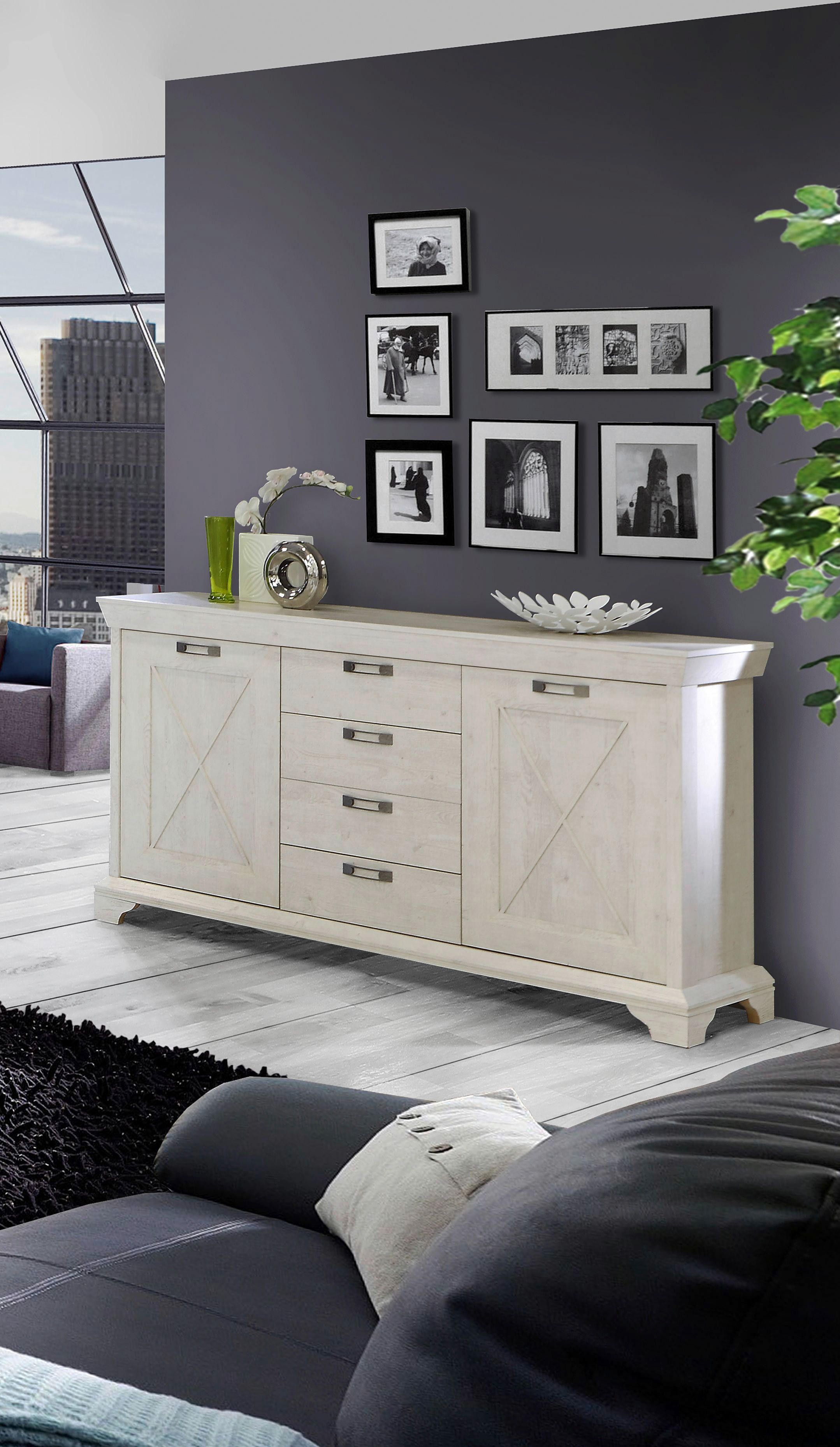 Sideboard  weiß Pinie Nachbildung B/H/T: ca. 178x96x48 cm Kashmir_Sideboard KSMK26-D43 - weiß (178,00/96,00/48,00cm)